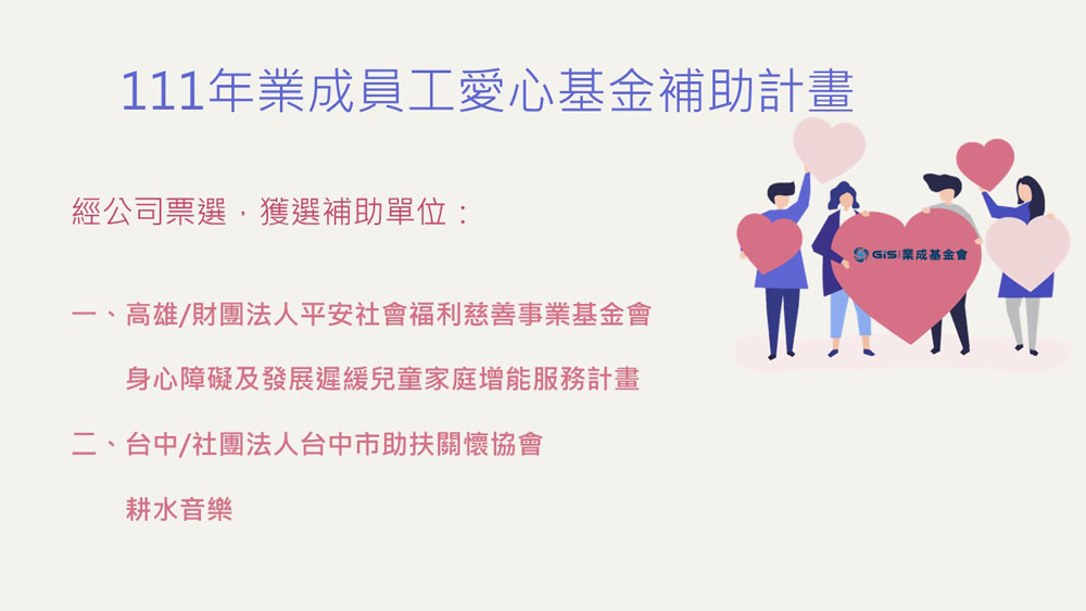 111年度「業成員工愛心基金」獲選單位